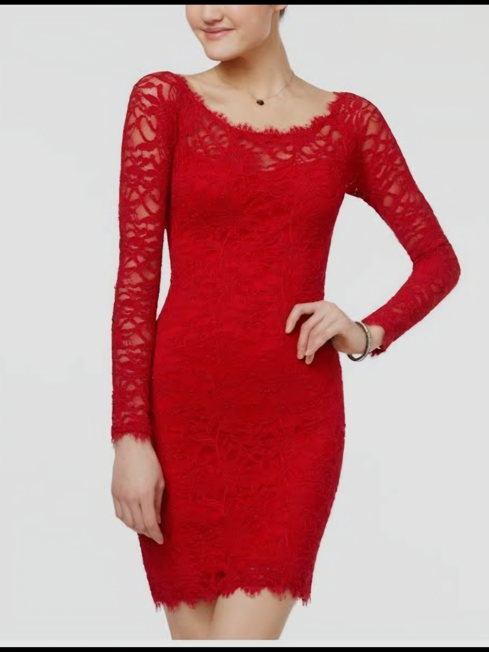 Jump Red Lace Long-Sleeve Sheath Dress